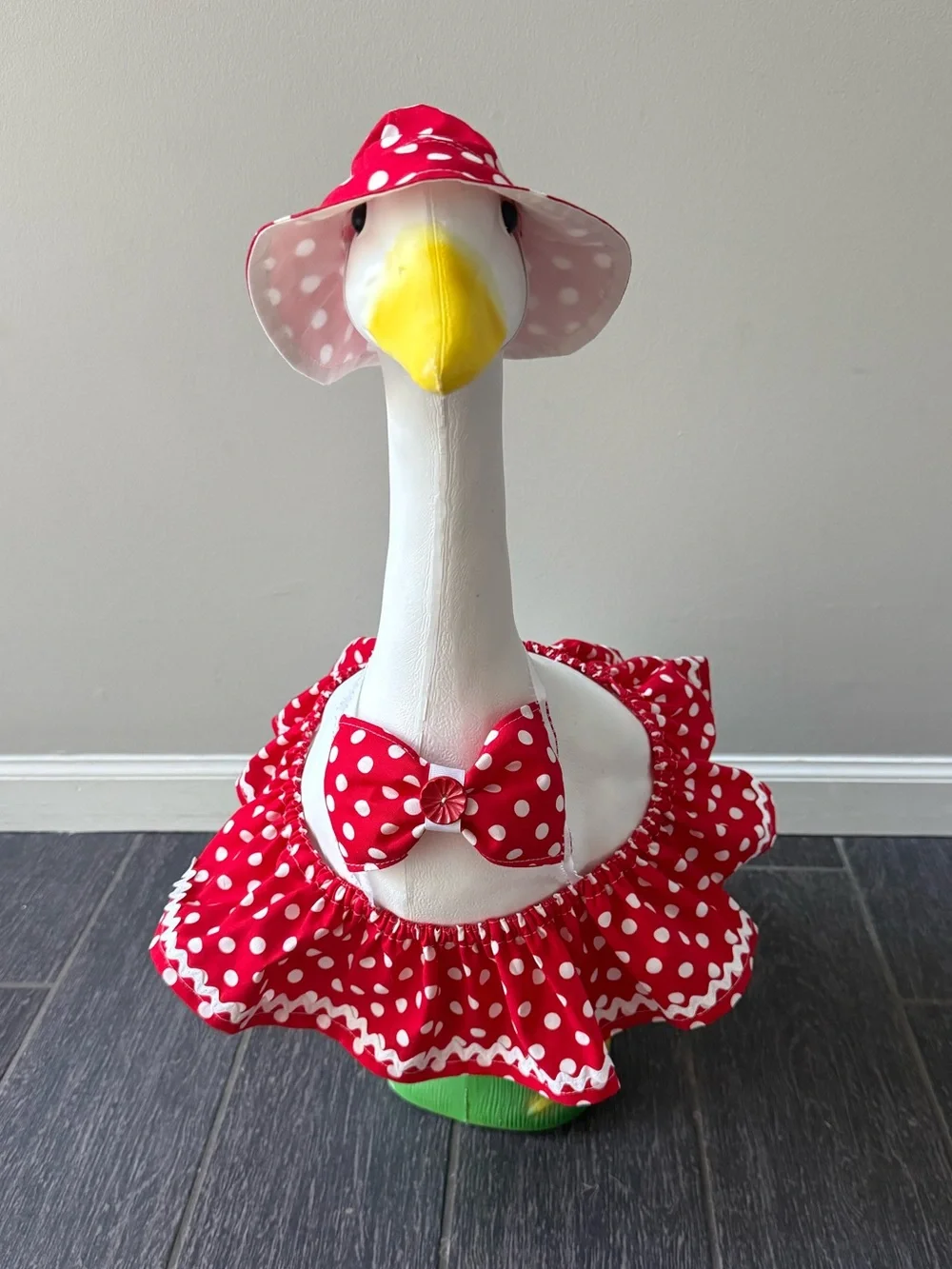 Red & white polka dot bikini with hat for 23” porch goose